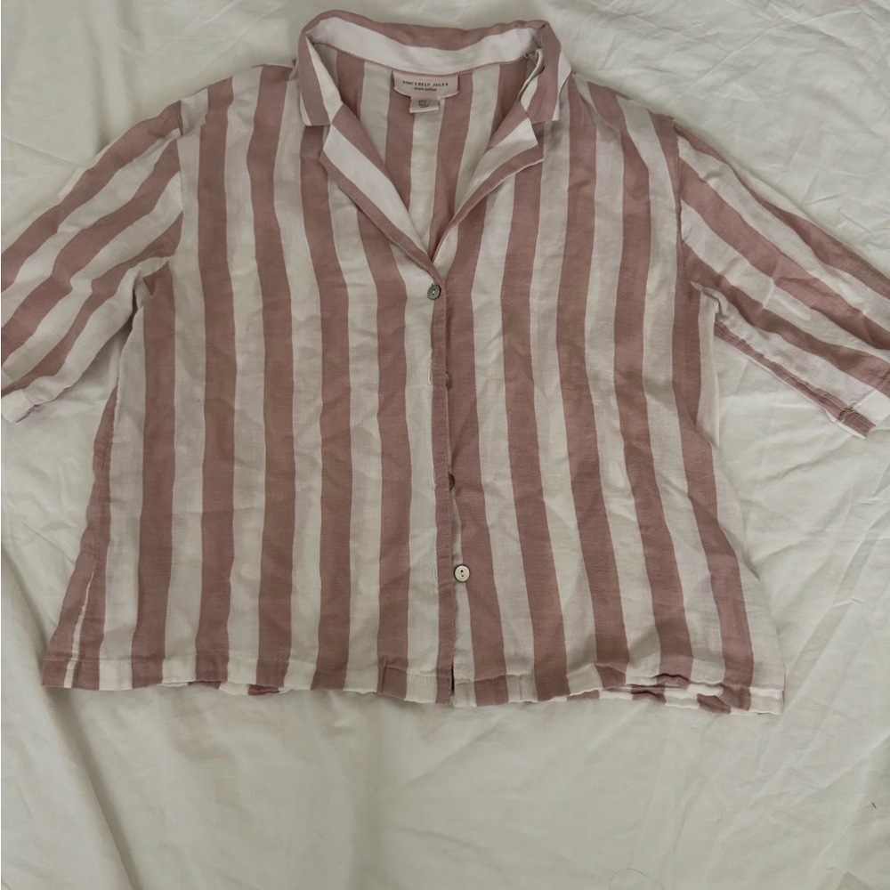 Striped Pink and White Button-Up Shirt